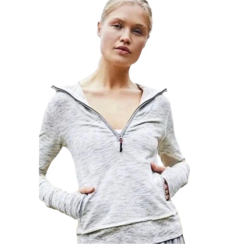 Free People Movement Markie Quarter Zip Hoodie Size M Heathered Gray